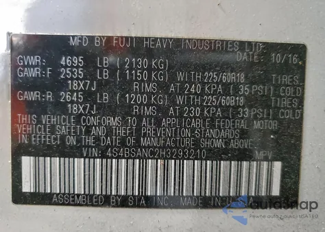 2017 Subaru Outback 2.5I Limited from USA, damaged, VIN 4S4BSANC2H3293210